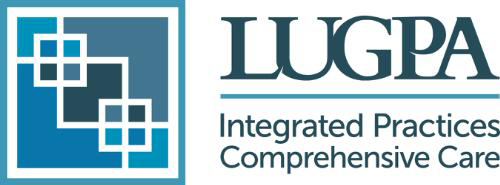 The image is a logo featuring the acronym  LUGA  in white letters against a dark background, with an abstract design resembling a stylized letter  U  or a graphical element to its right.
